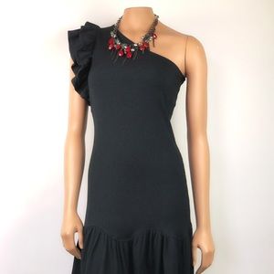 Rebecca Taylor One-Shoulder Ribbed Jersey Dress Black